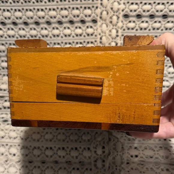 Hand-Carved Wooden Keepsake Box with Dovetail Corners, Scenic Inlay and Mirror - Picture 11 of 16